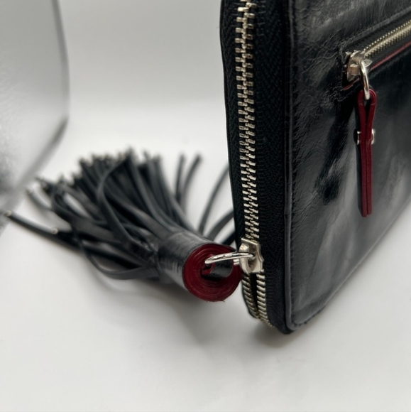 Authentic MZ Wallace Genuine Leather Black and Red Tassle Zip Wallet - Picture 7 of 7